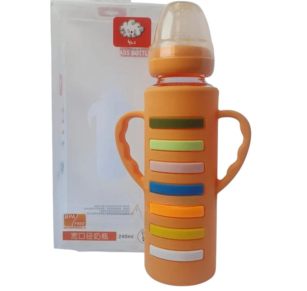 YES Baby Rainbow Stripe 240ml (8oz) Glass Feeder | Baby Discovery