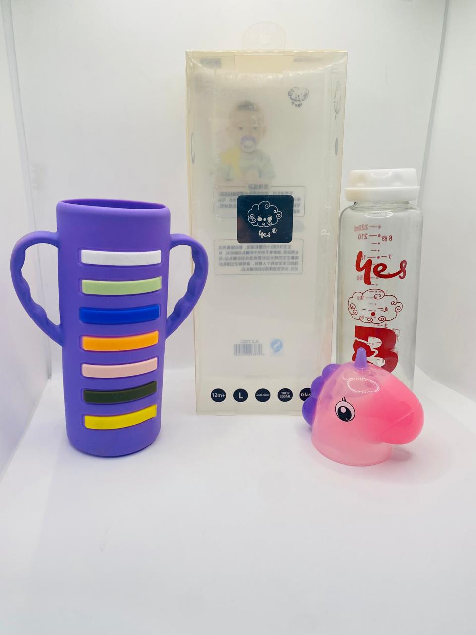YES Baby Signature Unicorn Shape Cap Series 240ml (8oz) Glass Feeder | Baby Discovery