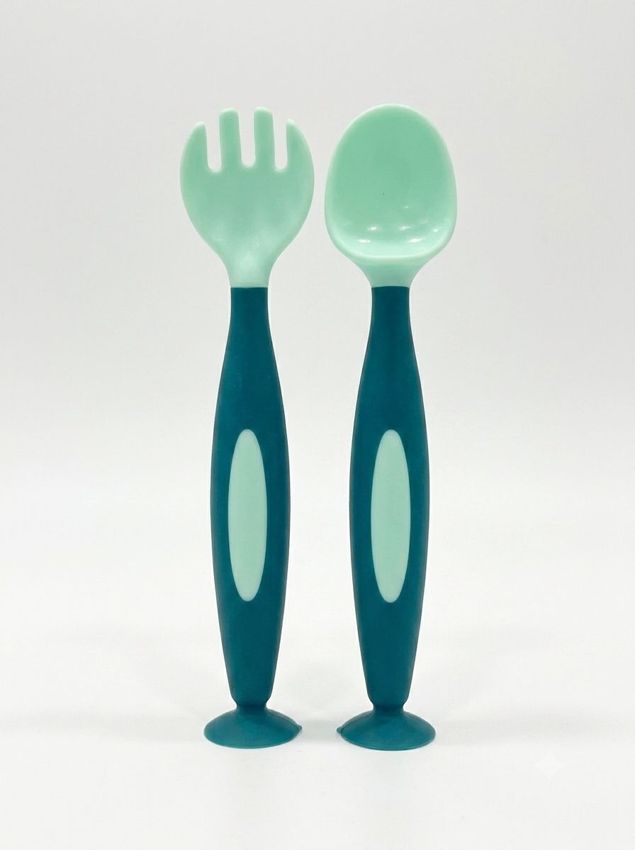 Baby Silicone Feeding Spoon And Fork Set | Baby Discovery