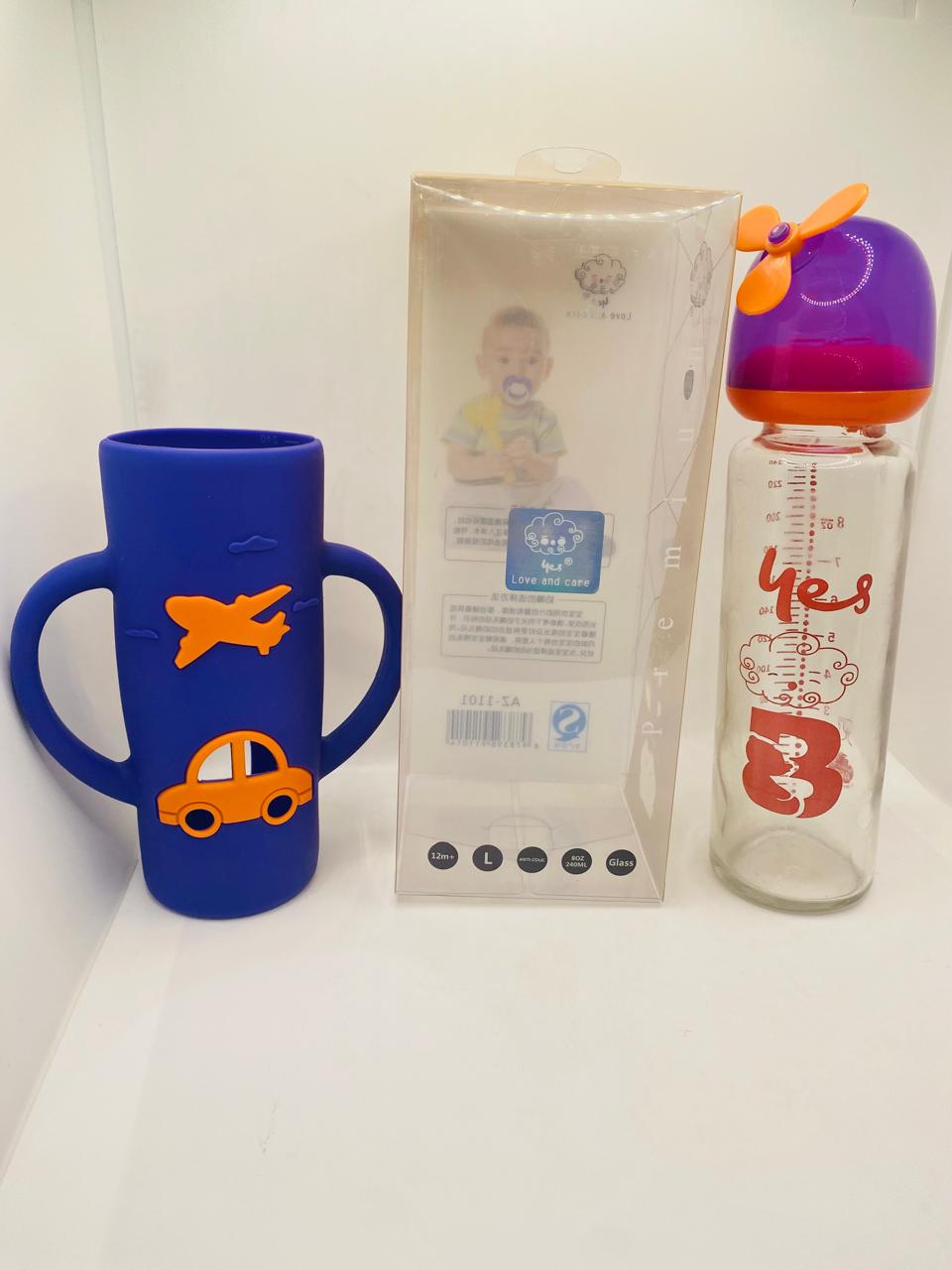 YES Baby Elite Car & Plane Silicone Sleeve 240ml (8oz) Glass Feeder | Baby Discovery